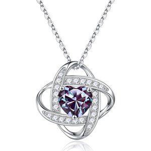 Women 925 Sterling Silver Love Knot Gemstone Pendant Necklace
